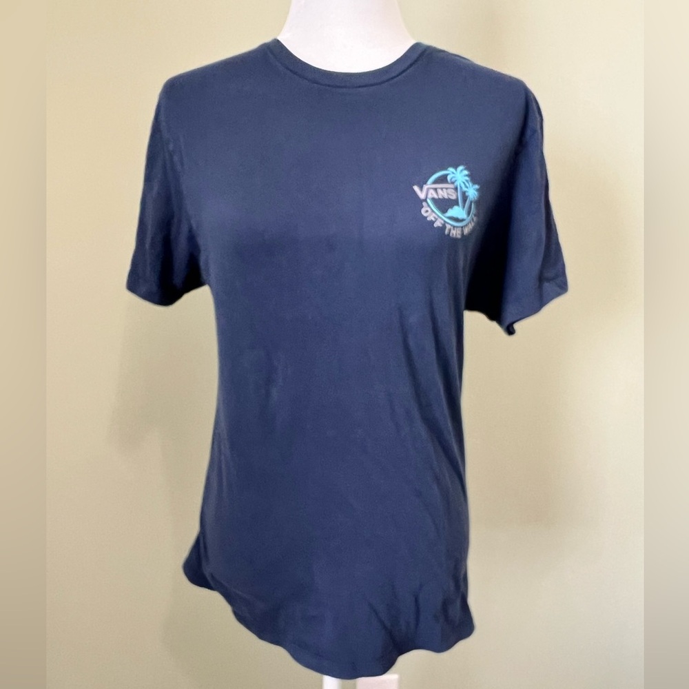 Vans “off the wall” women’s custom fit navy shirt sleeve t-shirt. Size Small